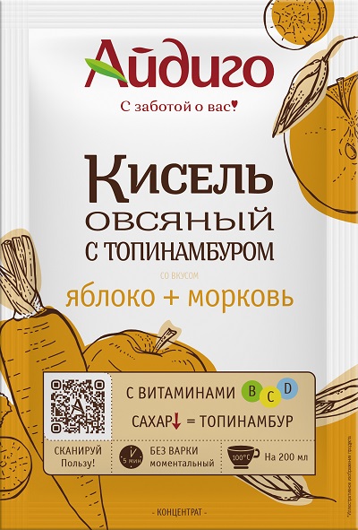 Кисель овсяный моментальный Яблоко-морковь
