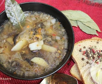 Щи постные с квашеной капустой и сушеными грибами