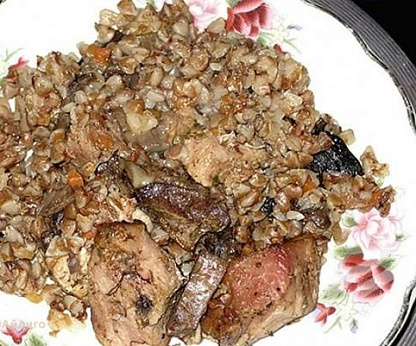 Греча с мясом и грибами