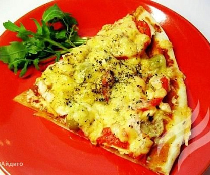 Тонкое тесто для пиццы + простая начинка с курицей
