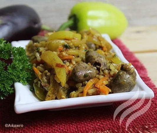 Куриные сердечки с овощами