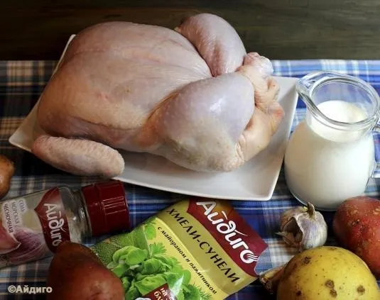Курица с картофелем, запеченные с молоком