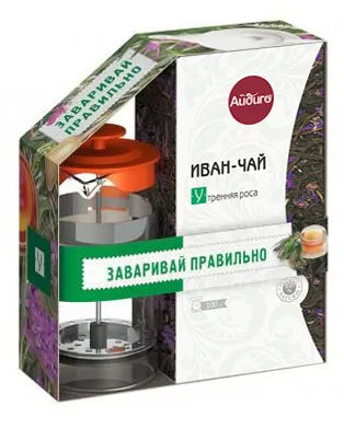 Иван-чай листовой "Утренняя роса" 100г с оранжевым френч-прессом